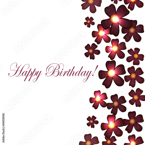 Vector card with birthday flowers with burgundy