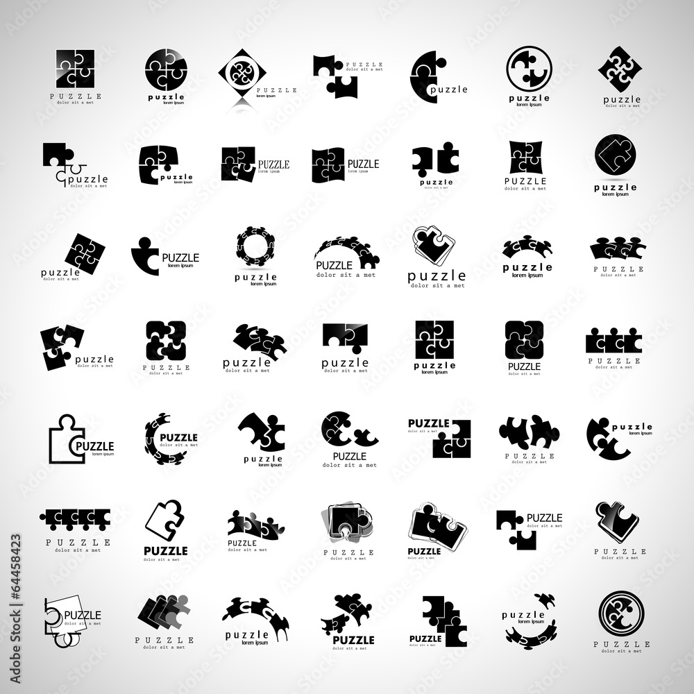 Fototapeta Puzzle Icons Set - Isolated On Gray Background