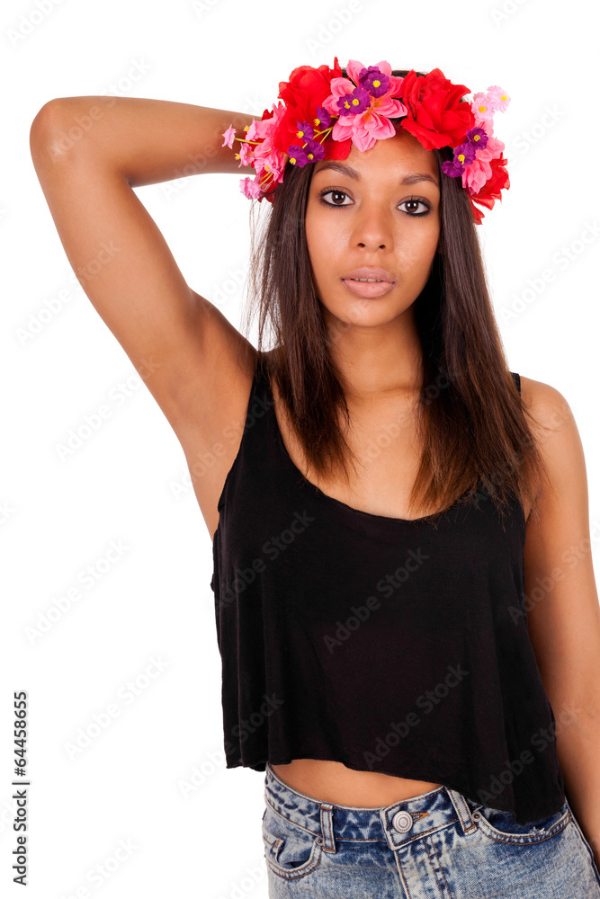 Fototapeta premium Beautiful African American model posing fashion style