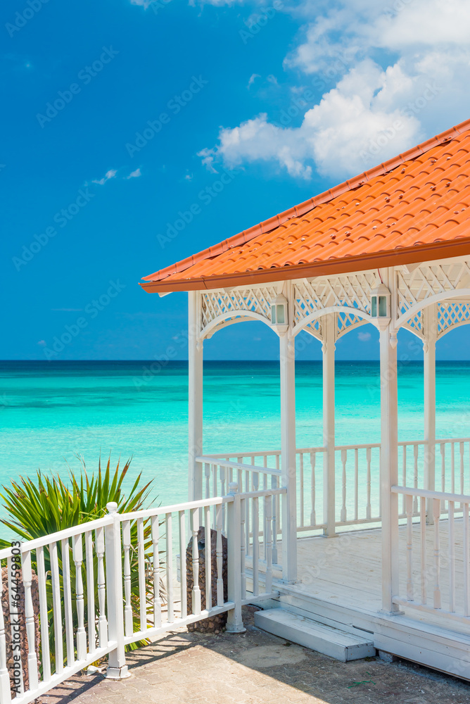 Beautiful wooden terrace next to a beach in Cuba