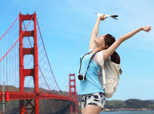 Photography Happy woman travel in San Francisco