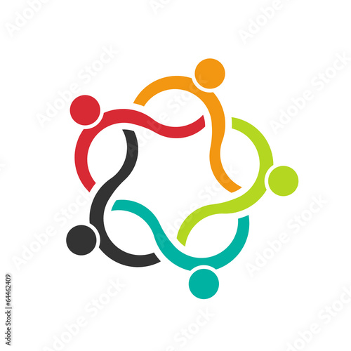 Teamwork Wave 5 group of people logo. Concept of community,