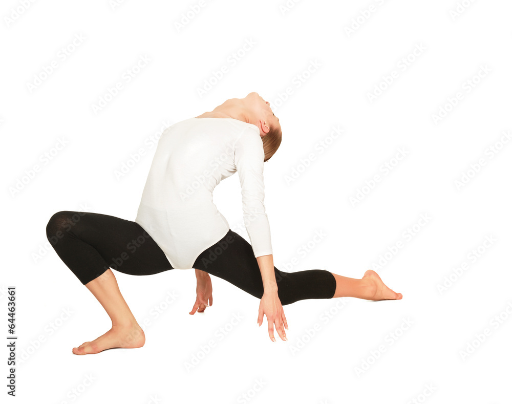 Naklejka premium smiling woman doing stretching excersises