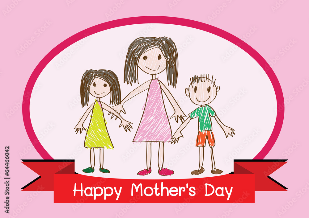 Happy mothers day card with family cartoons in illustration Happy mothers day card with family cartoons in illustration