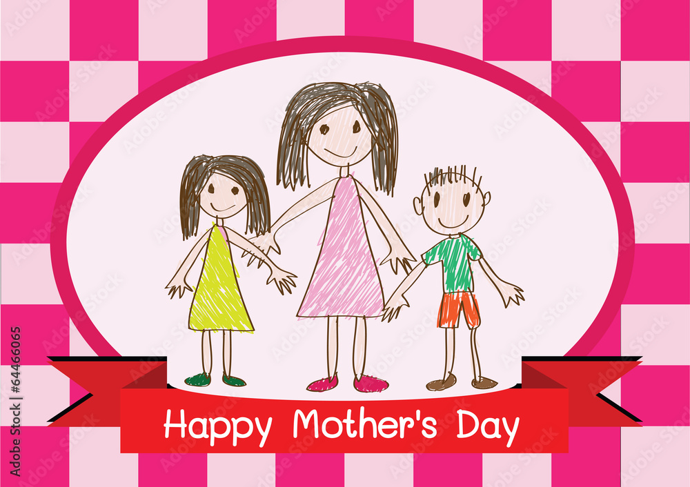 Happy mothers day card with family cartoons in illustration Happy mothers day card with family cartoons in illustration