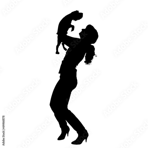 Vector silhouette of people with dog.