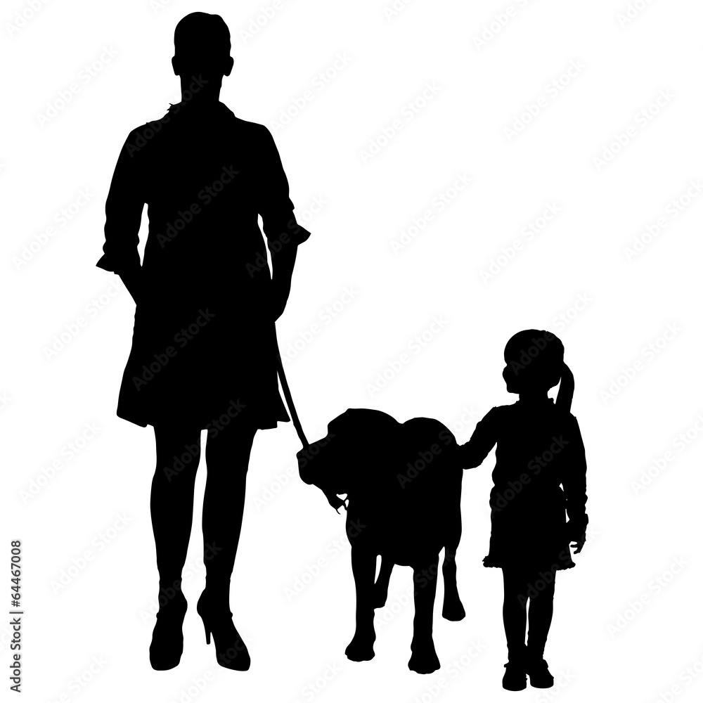 Vector silhouette of people with dog. Vector silhouette of people with dog.
