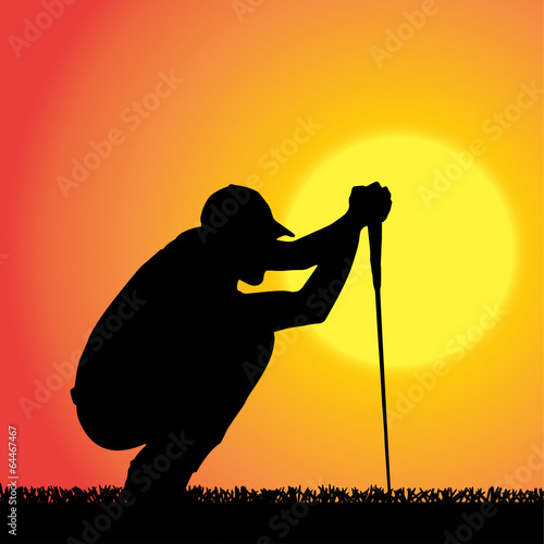 Vector silhouette of a man who plays golf.