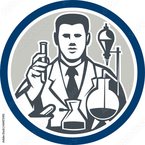 Scientist Lab Researcher Chemist Retro Circle