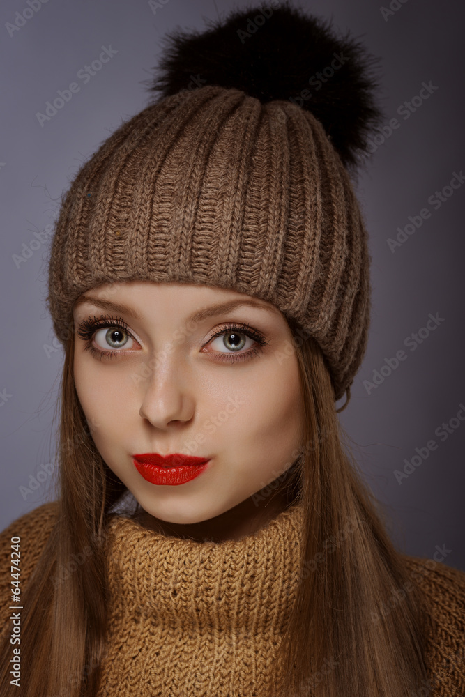 Portrait of a girl in a warm hat Portrait of a girl in a warm hat
