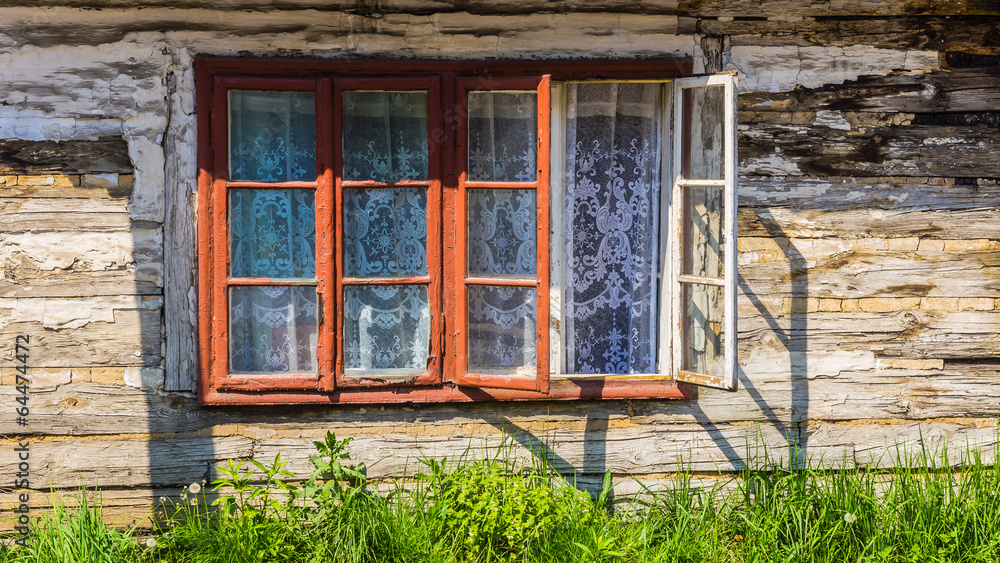 Facade of an old cottage in Jaworzno, Silesia region