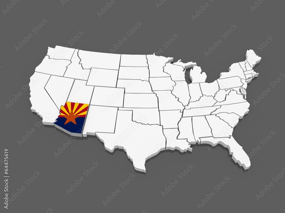Three-dimensional map of Arizona. USA.