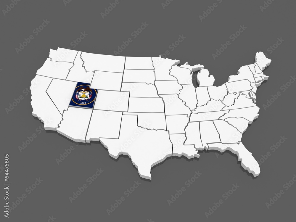 Fototapeta premium Three-dimensional map of Utah. USA.