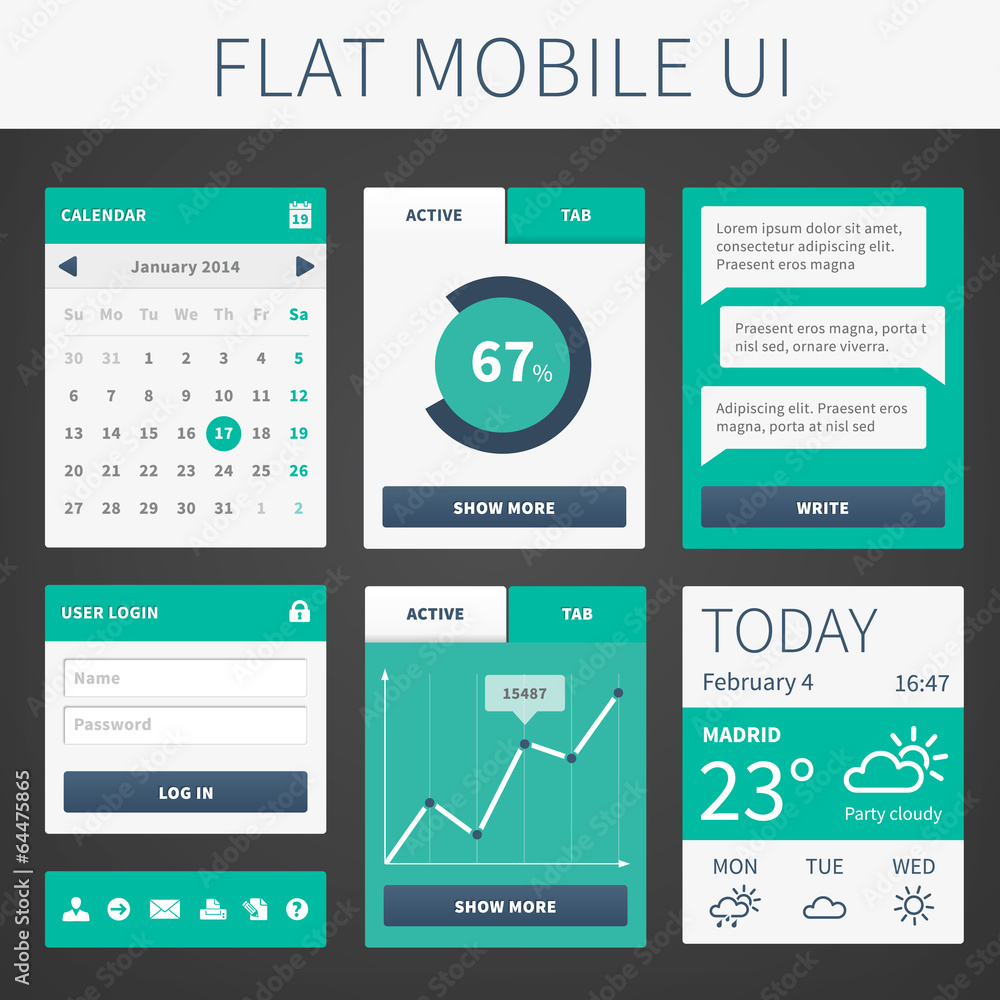 Vector flat Mobile Web UI interface Vector flat Mobile Web UI interface
