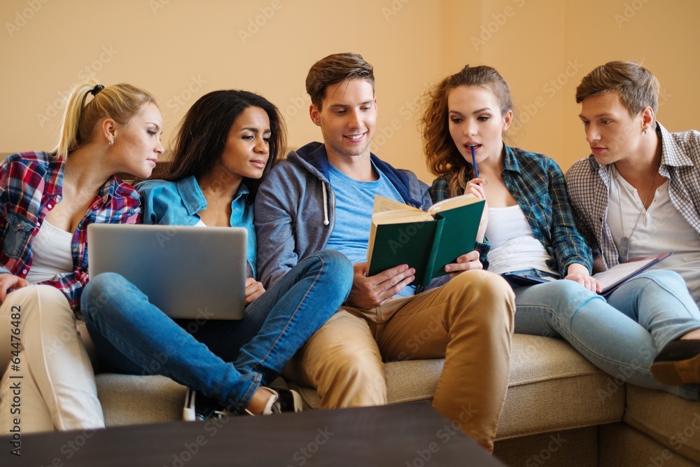 Group of multi ethnic young students preparing for exams Group of multi ethnic young students preparing for exams