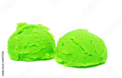 Scoop of pistachio ice cream from top