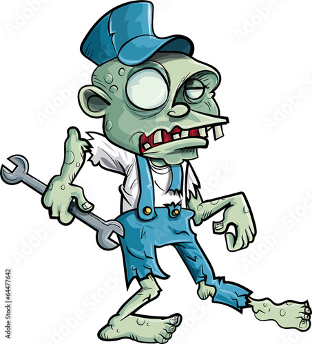 Cartoon zombie plumber with wrench