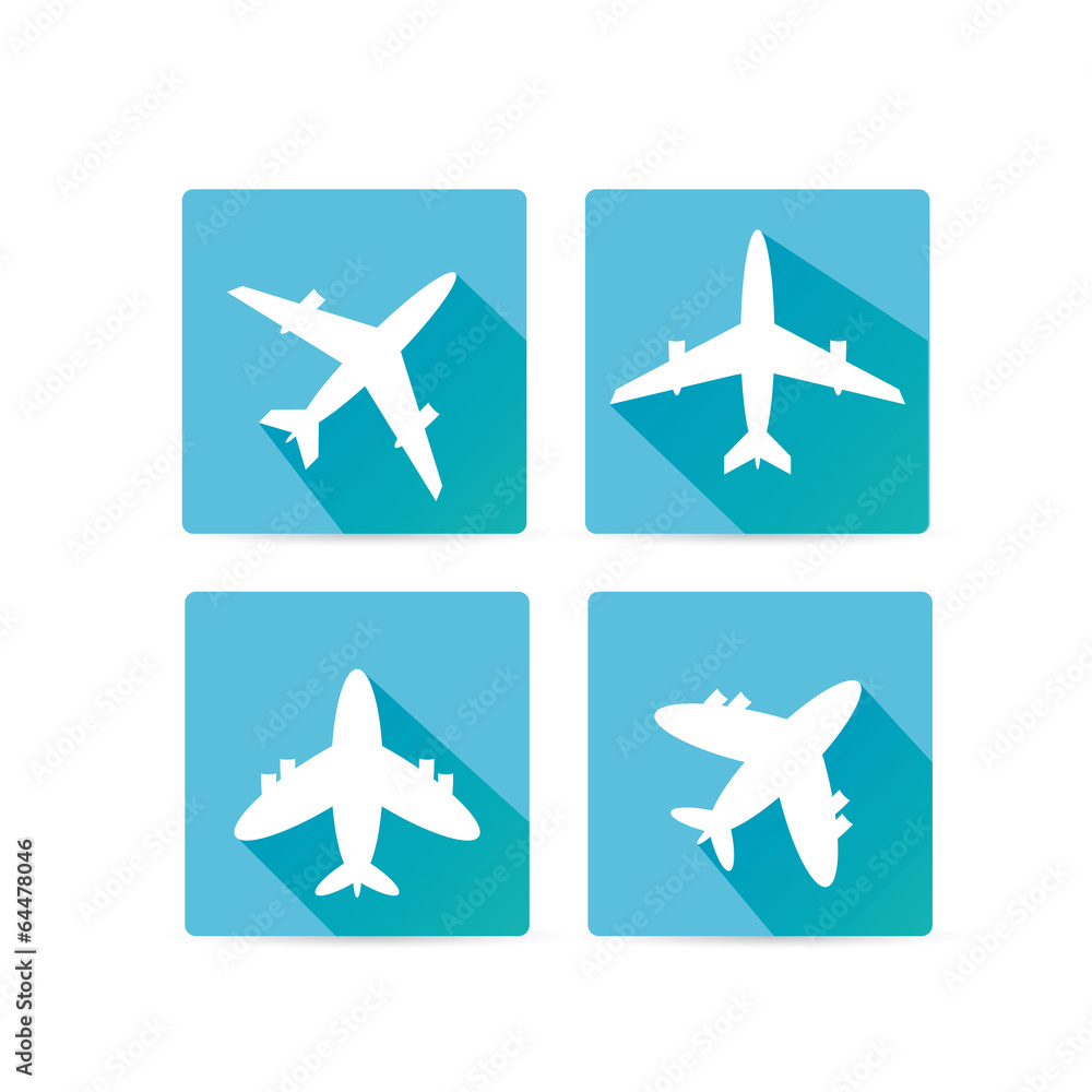 vector flat airplane icon set.