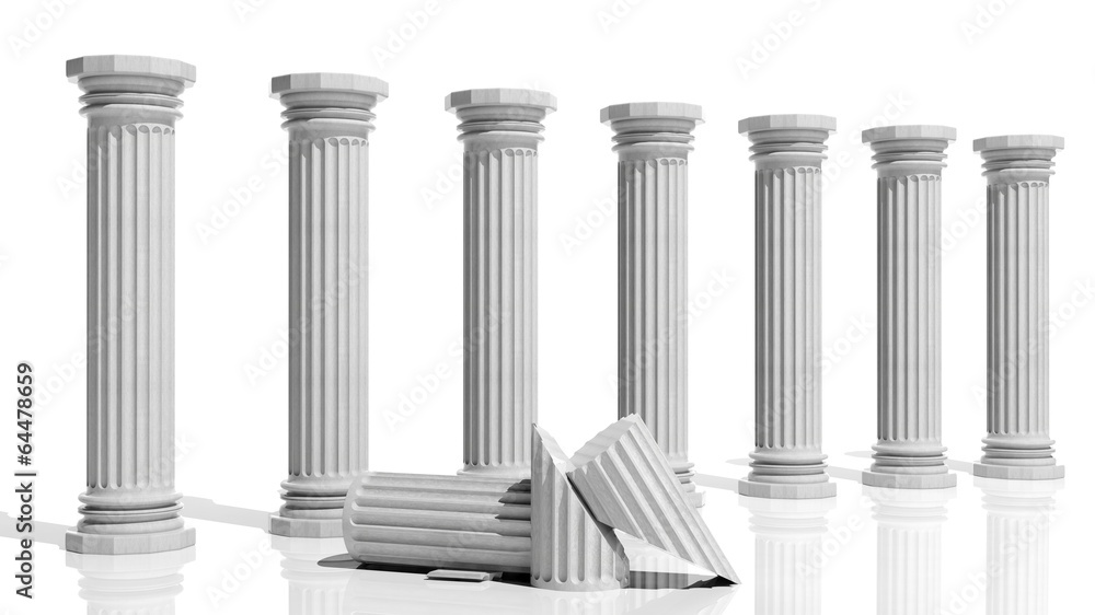 Ancient marble pillars in a row isolated on white - obrazy, fototapety, plakaty 