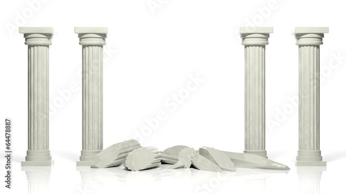 Photography Ancient marble pillars with two middle broken isolated on white