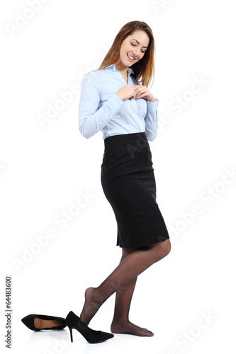 Beautiful business woman dressing or undressing