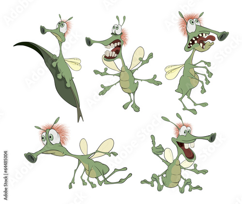 Set of green Insects cartoons