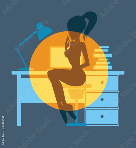 beauty girl working at night