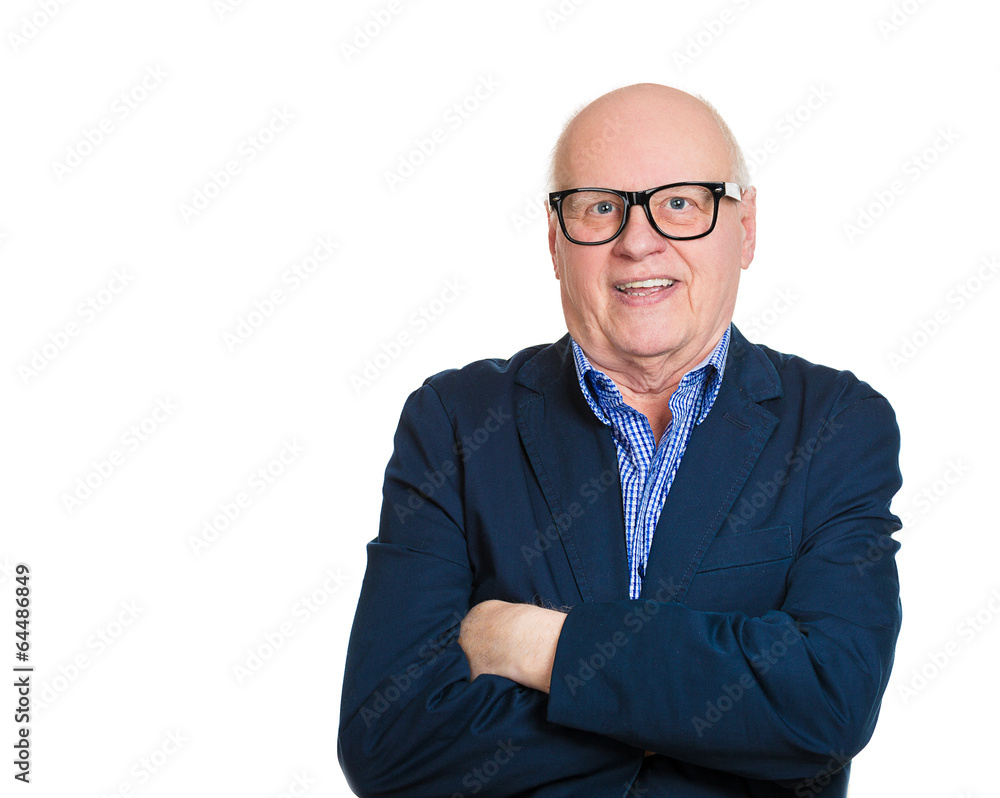 Portrait confident happy old senior business man with glasses Portrait confident happy old senior business man with glasses
