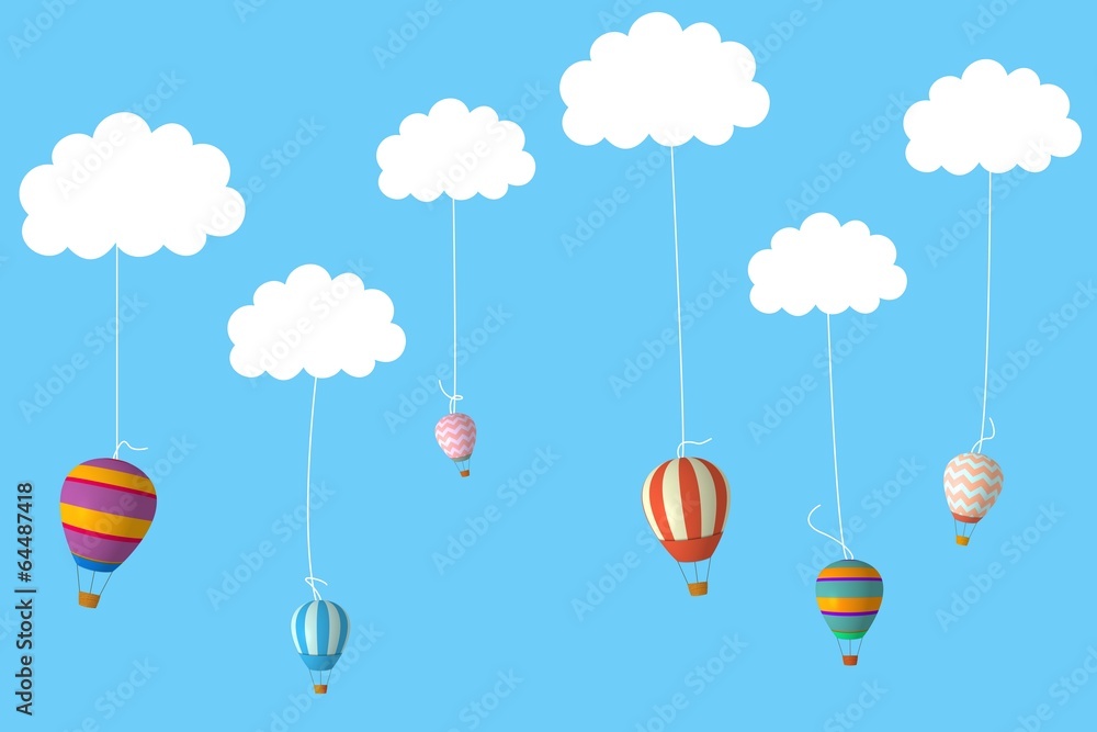 Obraz premium Hot air balloons hanging from clouds