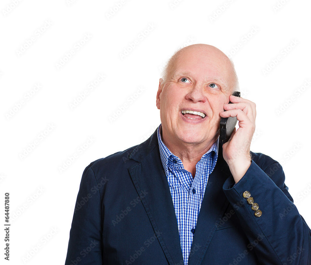 Happy old man on a phone, pleasant conversation Happy old man on a phone, pleasant conversation