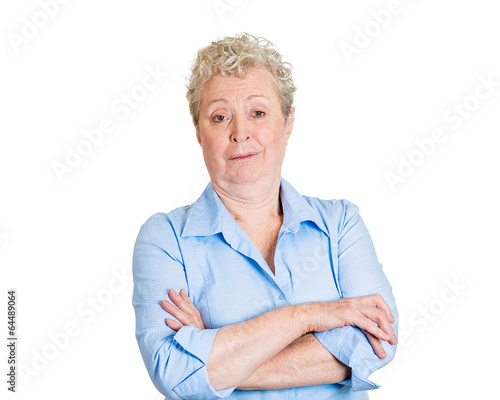 old woman with skeptical arrogant attitude face expression 