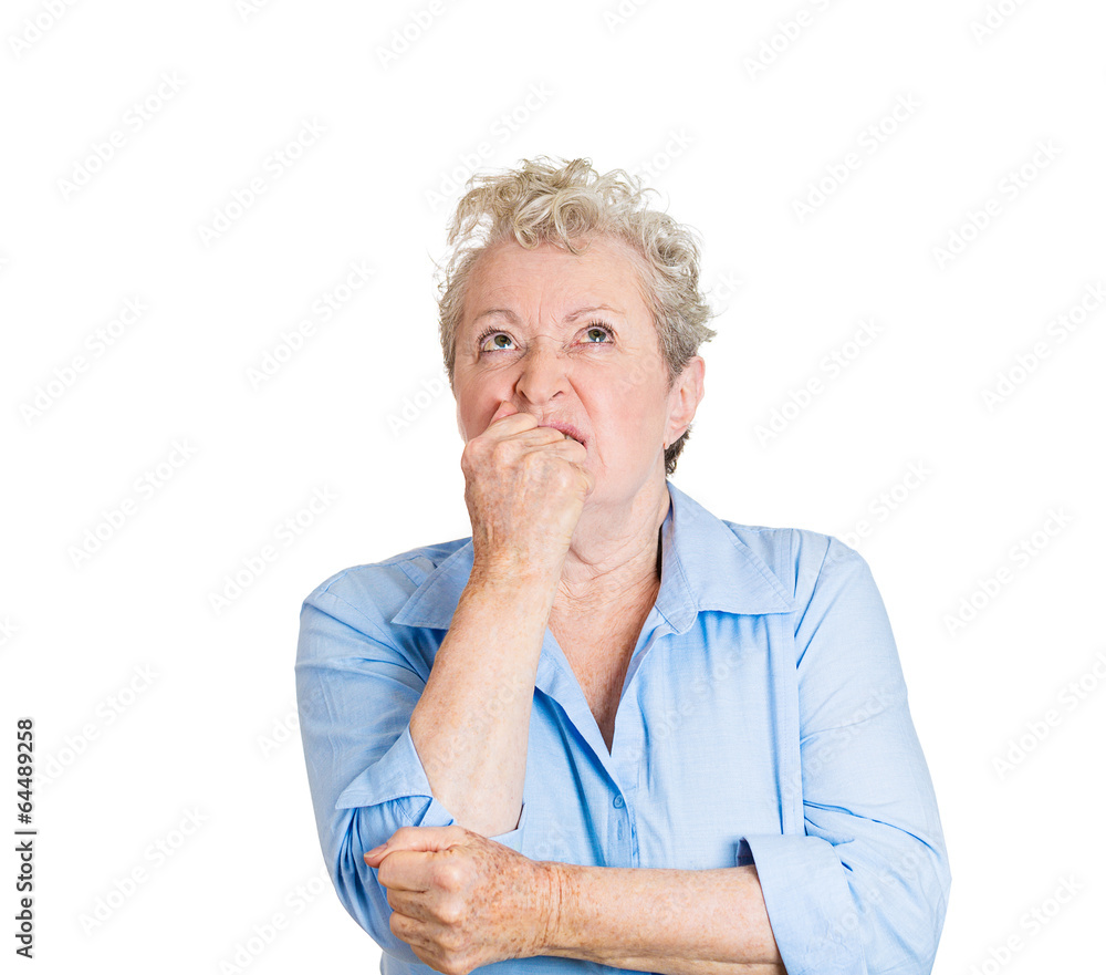 Portrait daydreaming annoyed stressed elderly senior woman Portrait daydreaming annoyed stressed elderly senior woman