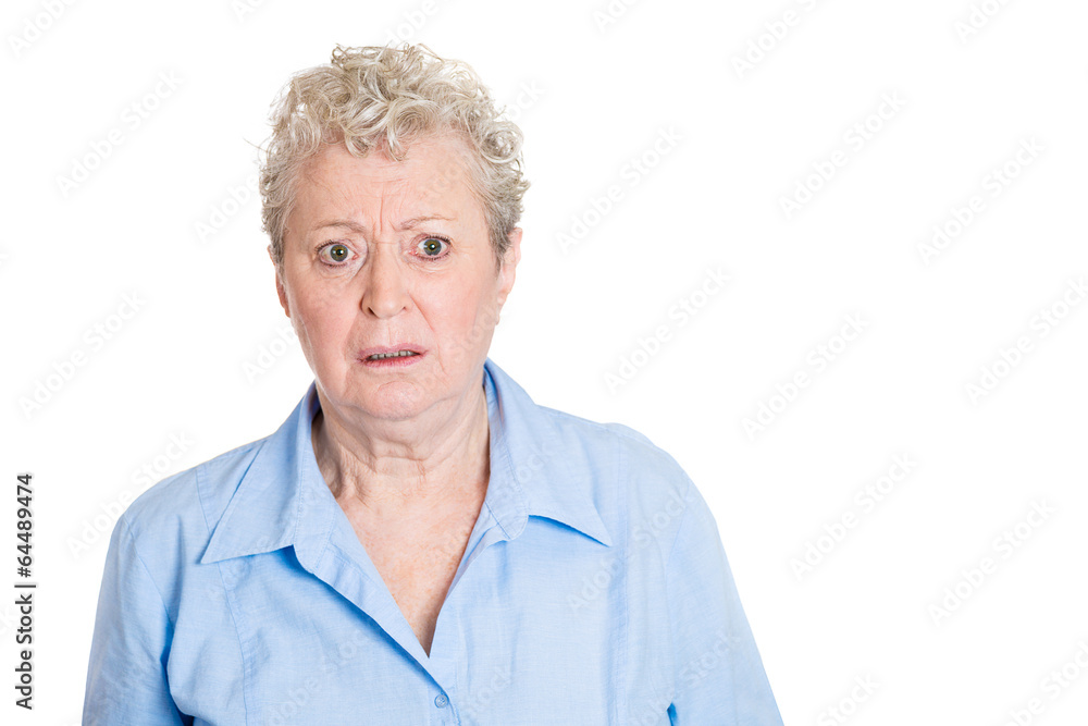 portrait sad lonely senior female looking down white background portrait sad lonely senior female looking down white background