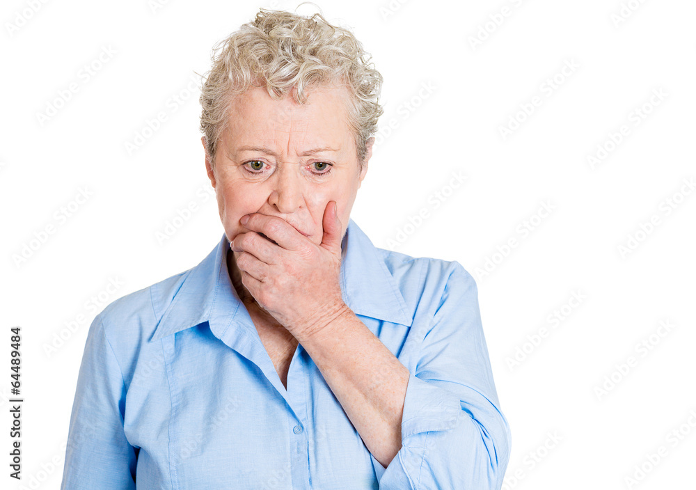 portrait sad lonely senior female looking down white background portrait sad lonely senior female looking down white background