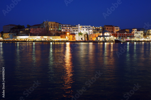 The old port in evening in city of Chania, Crete.