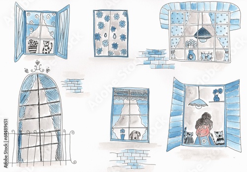 Windows. Watercolors on paper