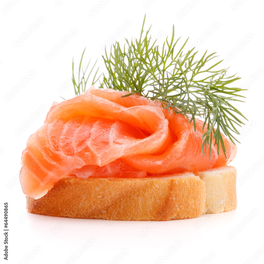 sandwich or canape with salmon on white background cutout sandwich or canape with salmon on white background cutout