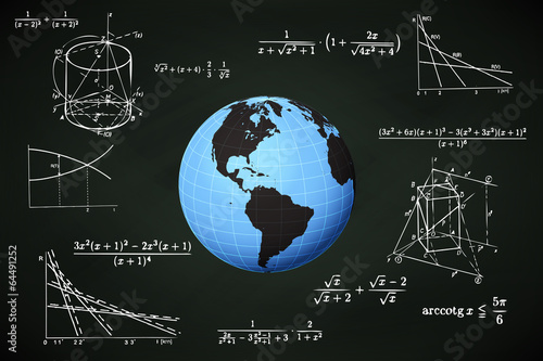 America world globe on blackboard with math calculations vector