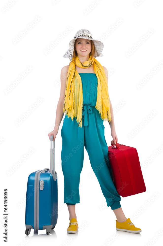 Woman ready for summer holiday isolated on white Woman ready for summer holiday isolated on white
