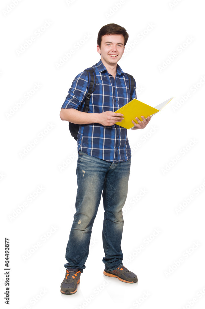 Young student with book on white Young student with book on white