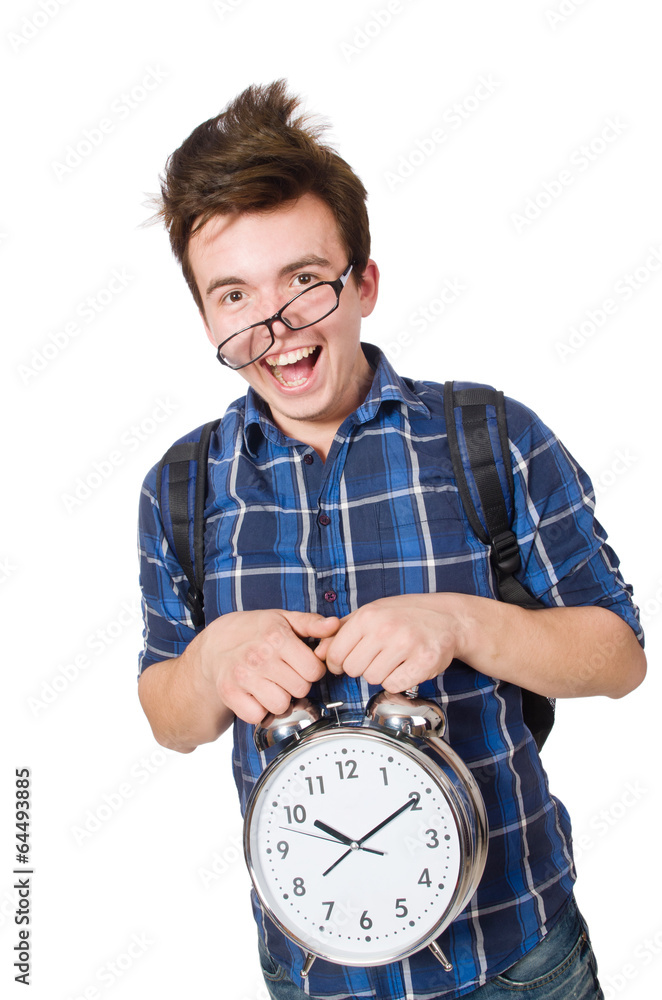 Student missing his studying deadlines on white Student missing his studying deadlines on white