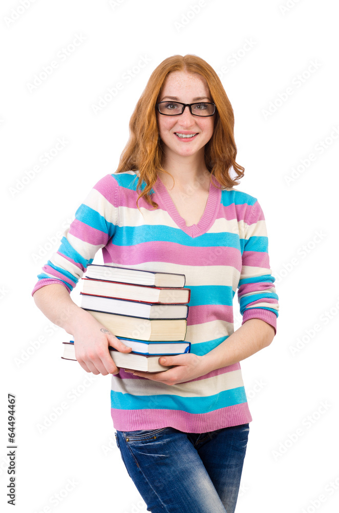 Young student with books isolated on white Young student with books isolated on white