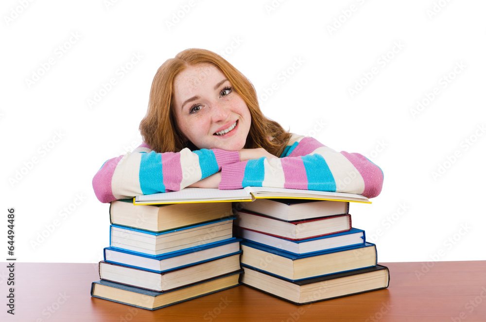 Young student with books isolated on white Young student with books isolated on white