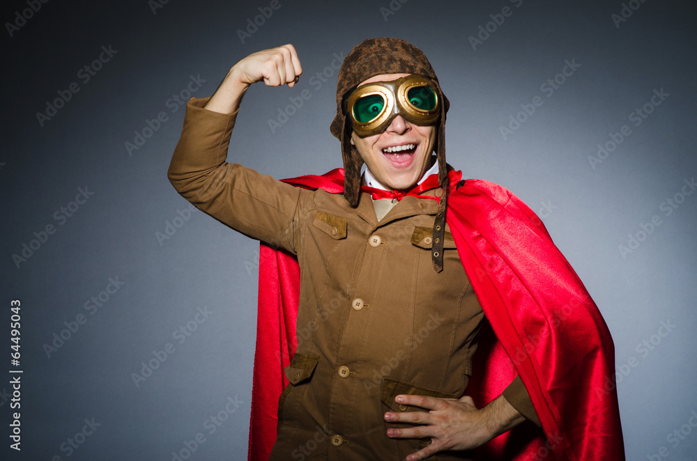 Funny pilot with goggles and helmet Funny pilot with goggles and helmet