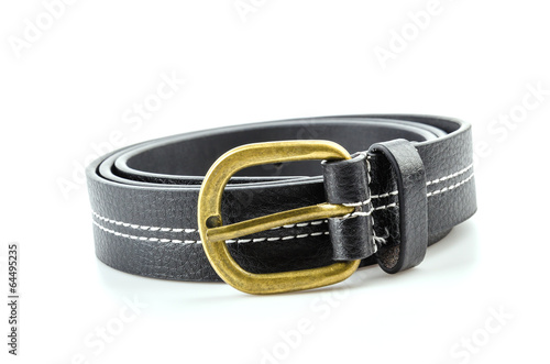 Black leather belt isolated white background