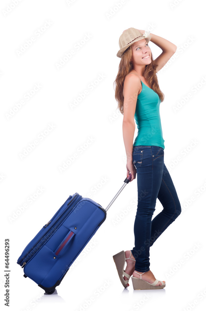 Woman ready for summer holiday isolated on white Woman ready for summer holiday isolated on white