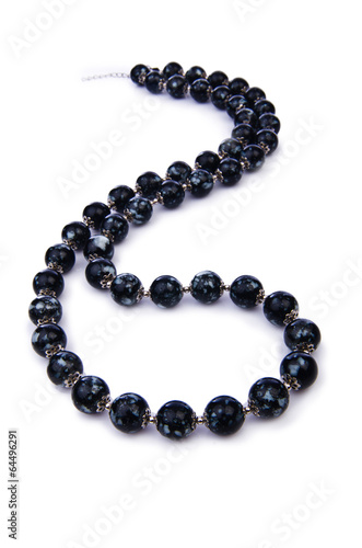 Fotografie, Obraz Dark pearl necklace isolated on the white