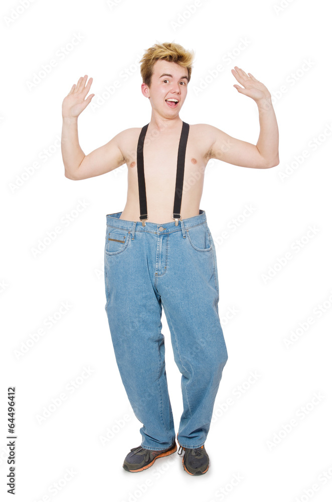 Funny man with trousers isolated on white Funny man with trousers isolated on white