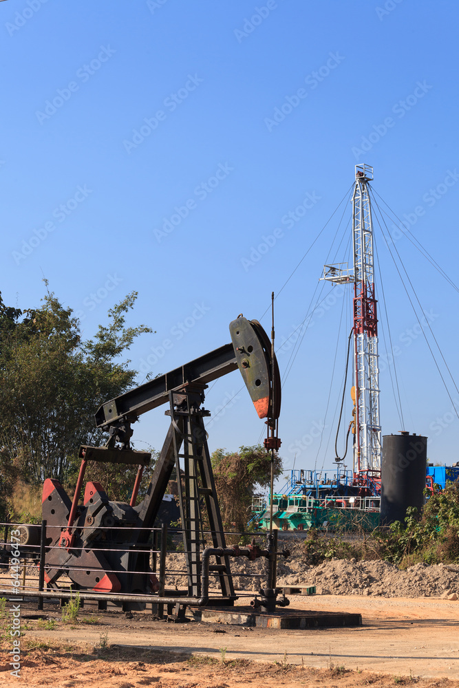 Oil Pump Jack (Sucker Rod Beam) on Sunny Day