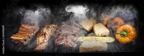 Barbecue with meat and vegetables